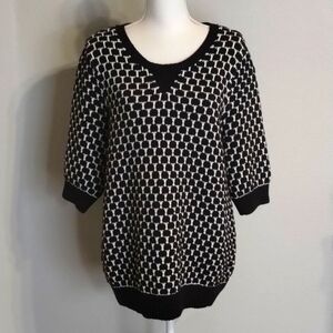 Kirna Zabete chunky sweater large black white elbow sleeve crew neck